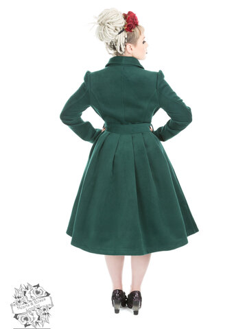 Výnimočný darček od Dedoles Smaragdovo zelený dámsky retro kabát s opaskom